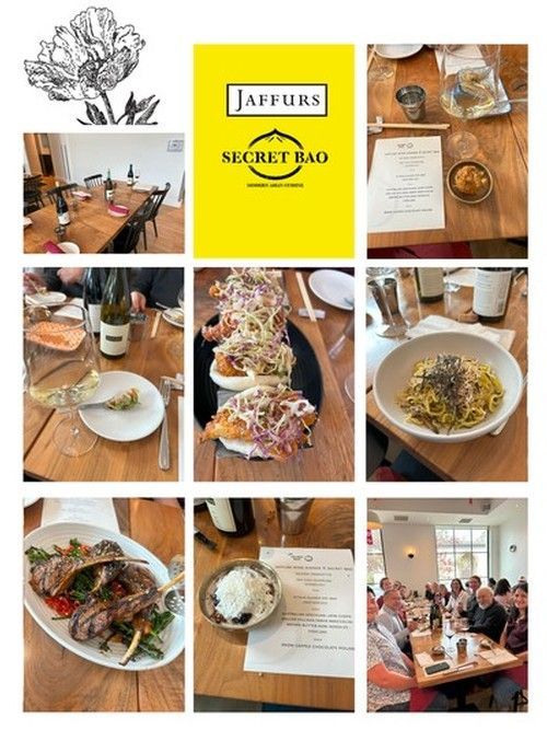 Collage of food and restaurant scenes, including 