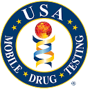 the usa mobile drug testing logo is a circle with a spiral in the middle .
