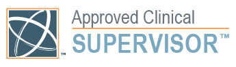 Logo for Approved Clinical Supervisor: a blue square with white orbit-like lines next to the title text.
