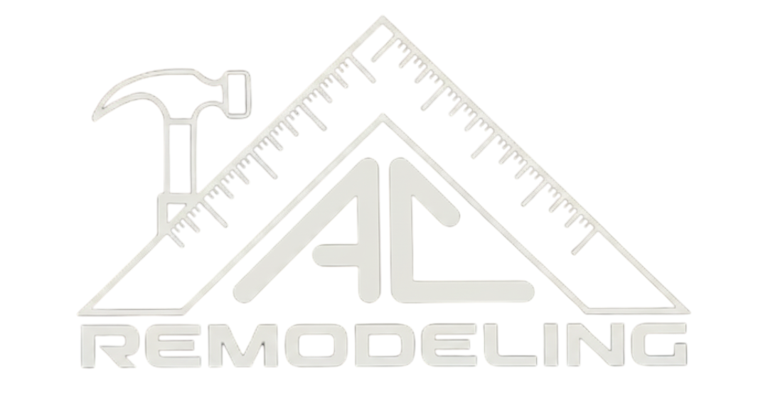 White logo: A frame shaped like a house with a hammer, a ruler and the letters "AL" with the word "REMODELING" below.