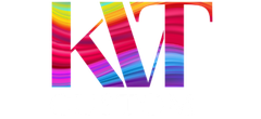 KVT logo with rainbow wave pattern in letters.