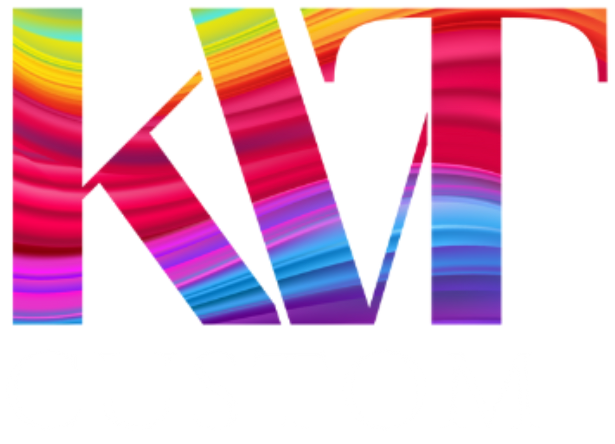 KVT logo with rainbow color wave design.