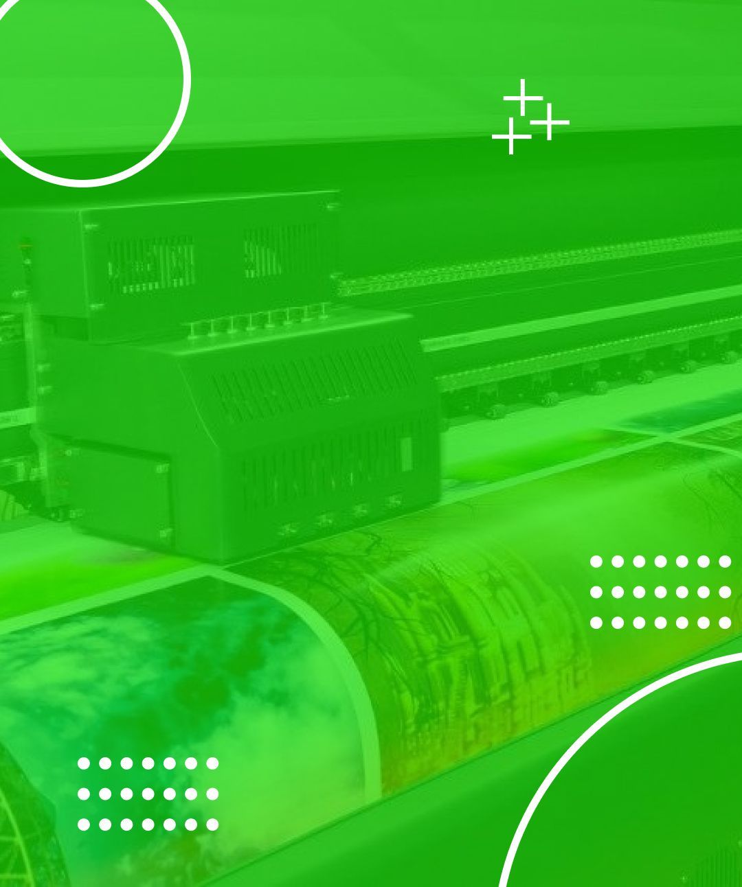 Green-tinted view of a large-format printer in action.