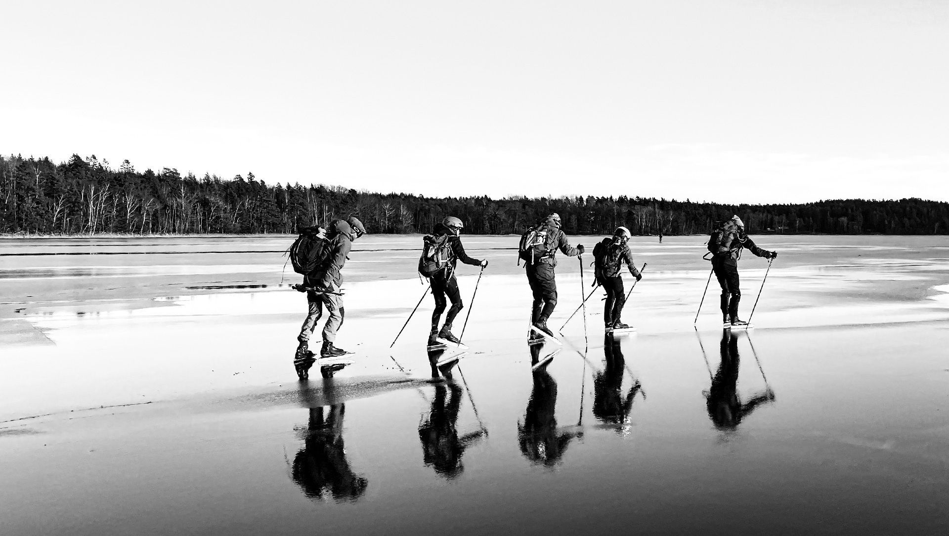 Nordic ice skating on lake Mälaren, Sweden