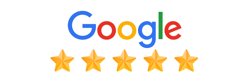 A google logo with five stars on it on a white background.