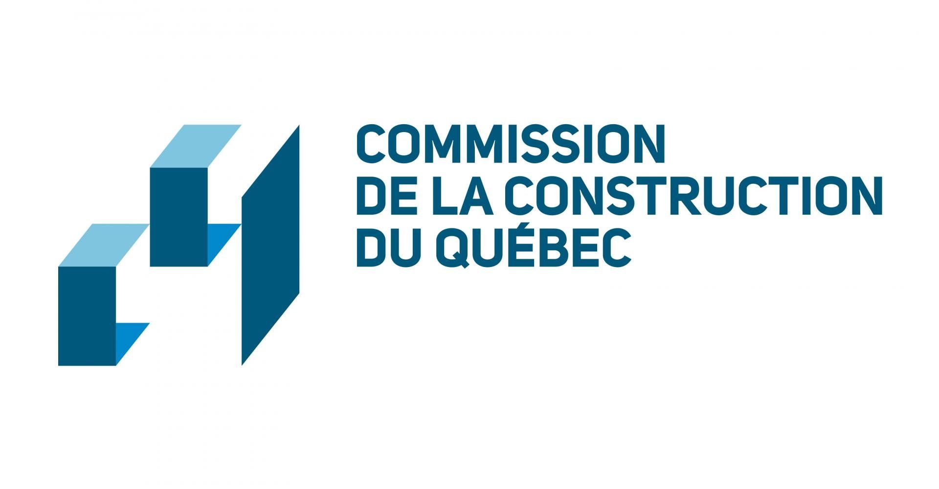 Le logo de la commission de la construction du québec est bleu et blanc.