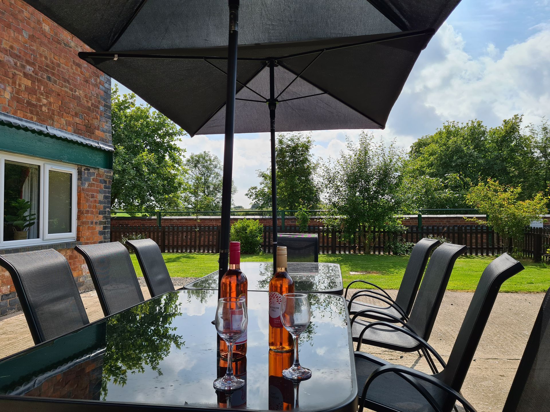 Patio table and patio umbrellas