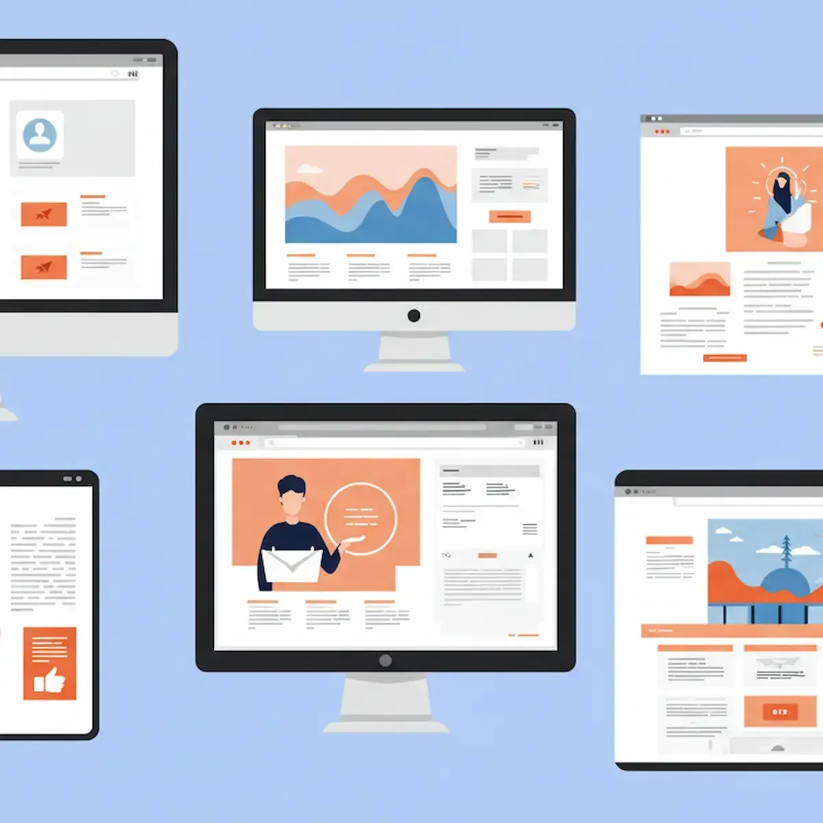 A showcase of various beautifully designed websites across different devices (desktop, tablet, mobile).