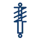 A blue icon of a shock absorber on a white background.