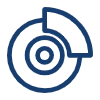 A blue line drawing of a brake disc on a white background.