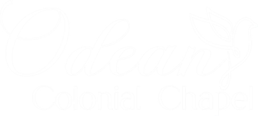 Logo for "Odean Colonial Chapel" with text and a green tree icon.