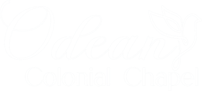 Logo for "Odean Colonial Chapel" with text and a green tree icon.