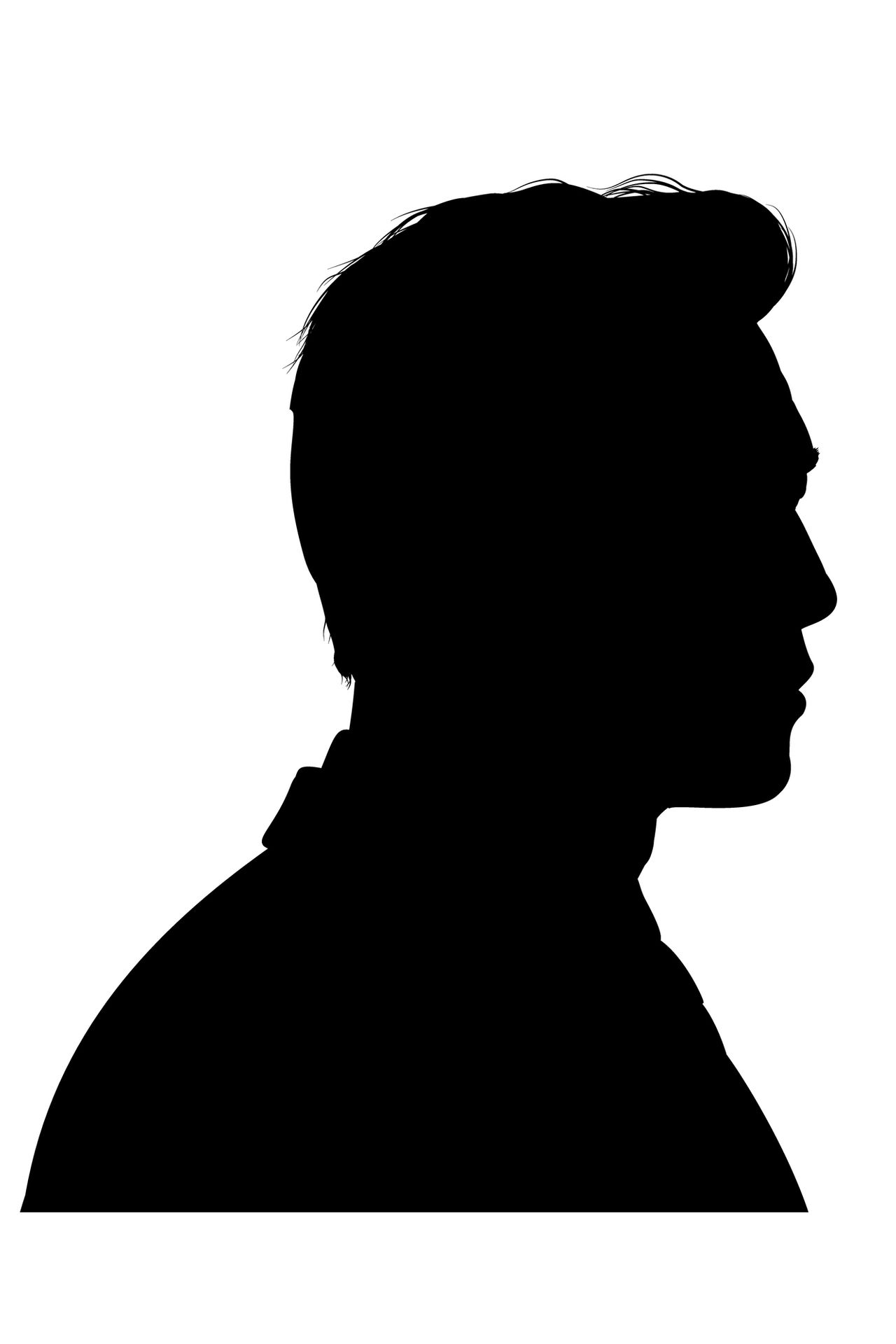 Silhouette of a man in profile, looking to the right.