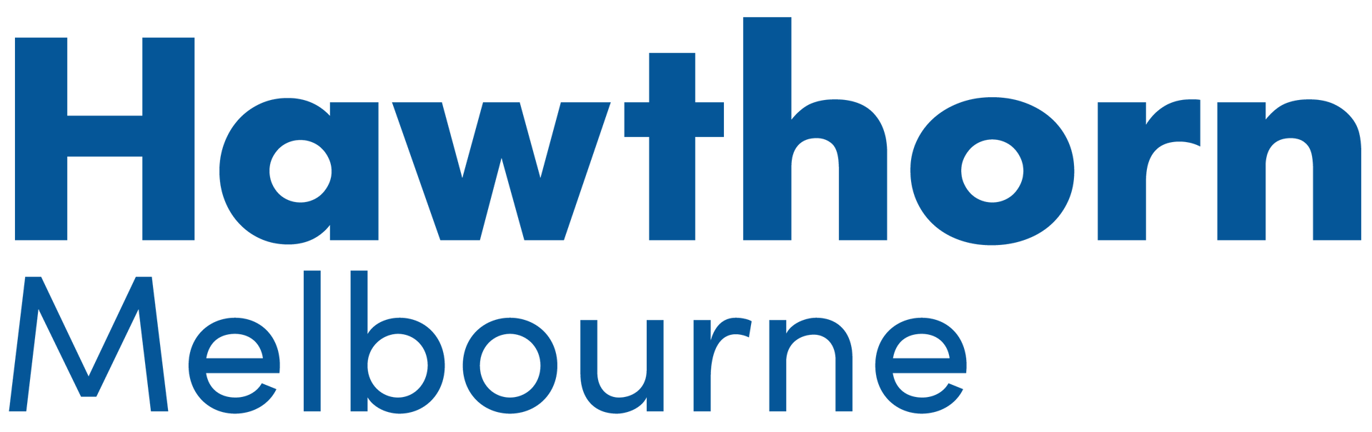 O logotipo do hawthorn melbourne é azul e branco sobre um fundo branco.