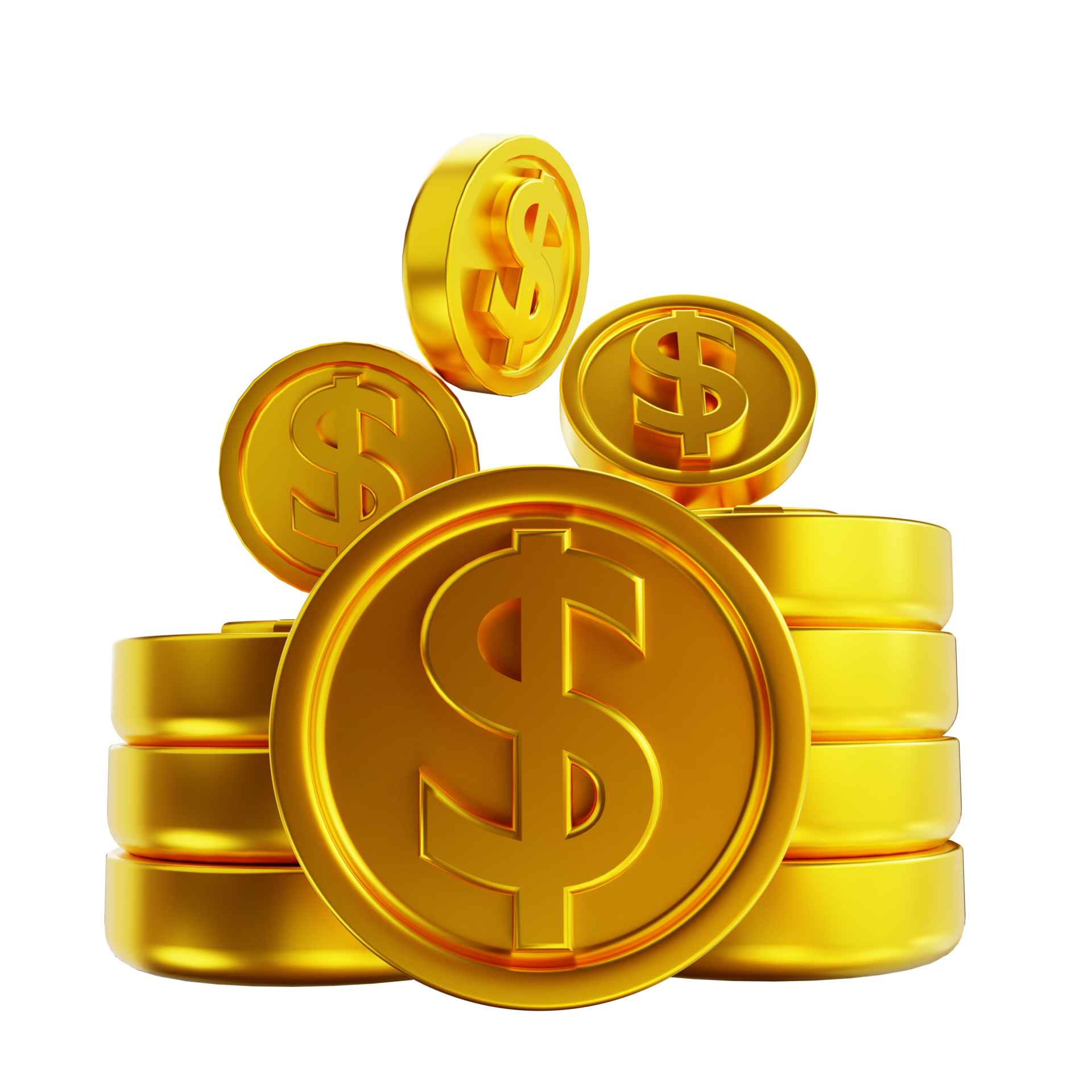 Uma pilha de moedas de ouro com um cifrão.