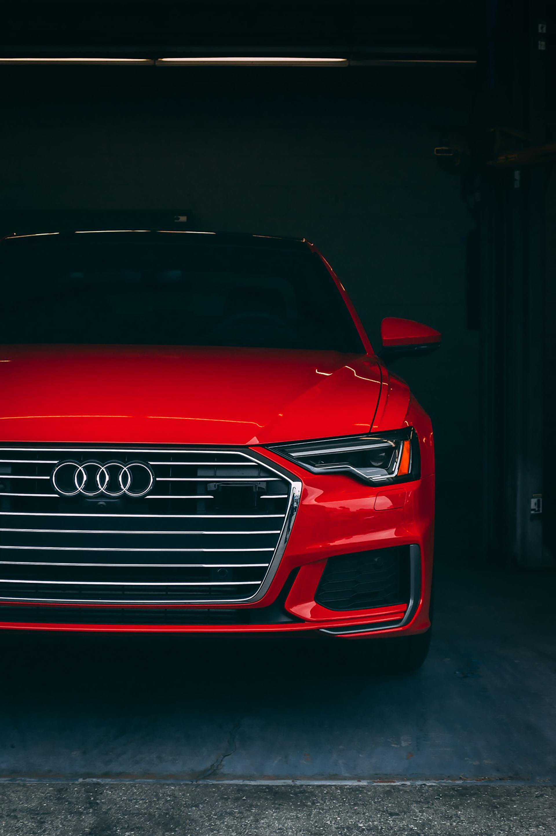 red Audi front close up