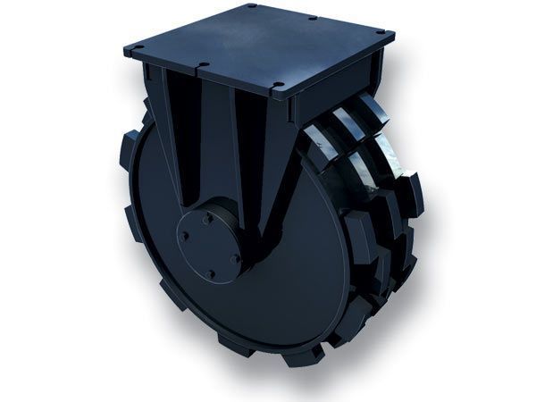 A close up of a black gear on a white background