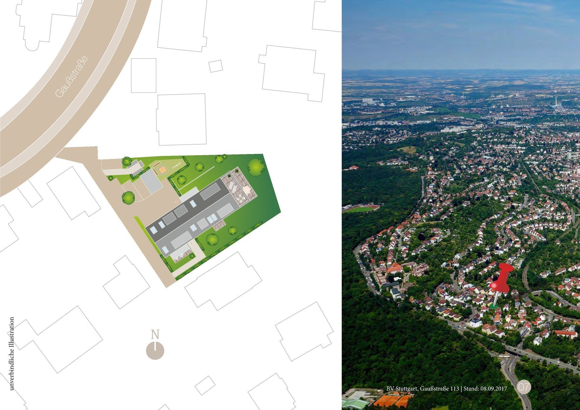 A map and an aerial view of a city