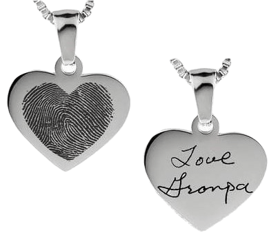 Cremation Jewellery Stainless Steel Pendant Heart SS1 Print Text Handwriting Clean