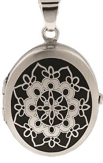 Cremation Jewellery Silver Locket Oval Etched Black MEMO5N Clean