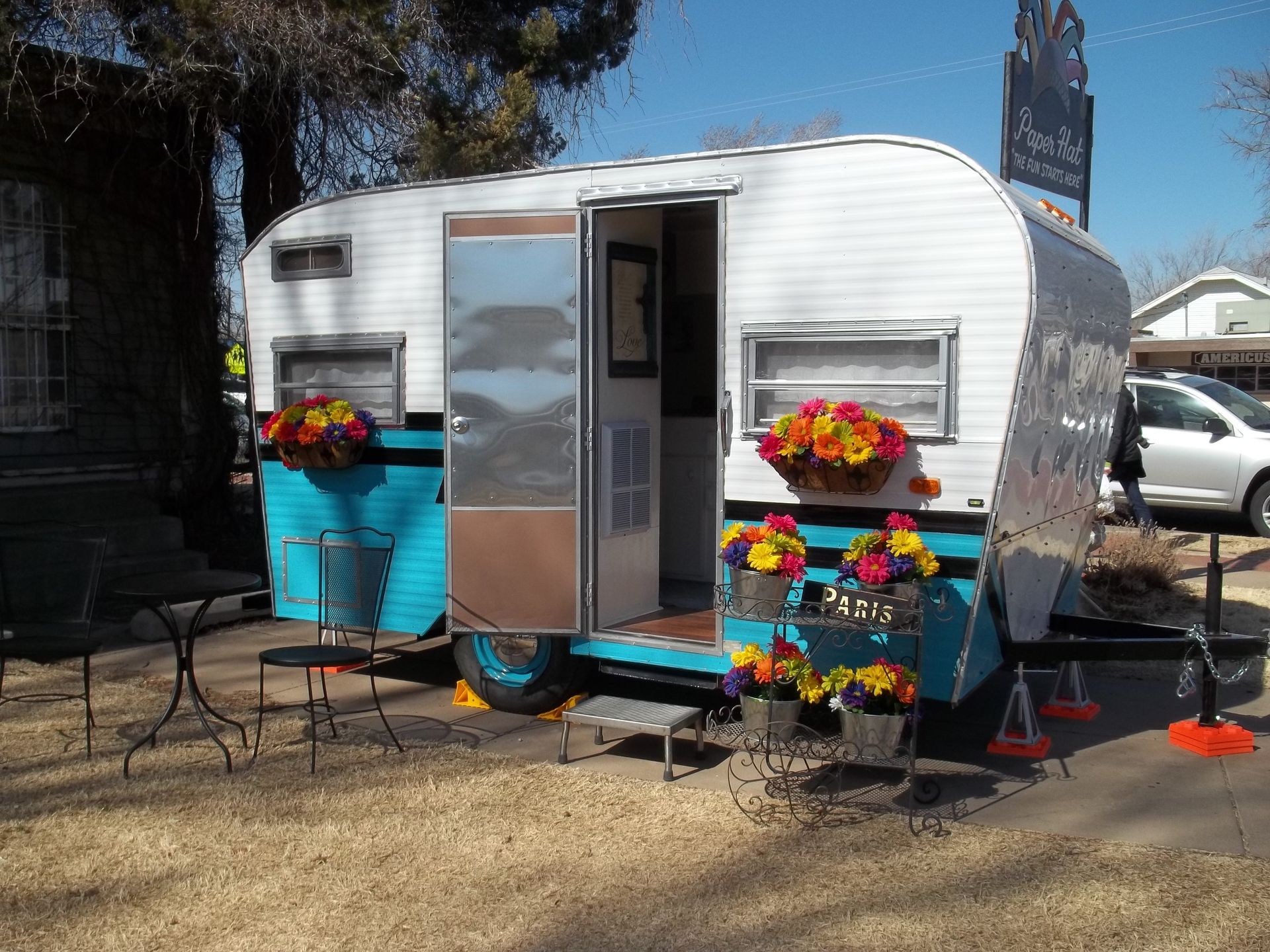 Camping trailer on historic route 66 in Amarillo, Texas