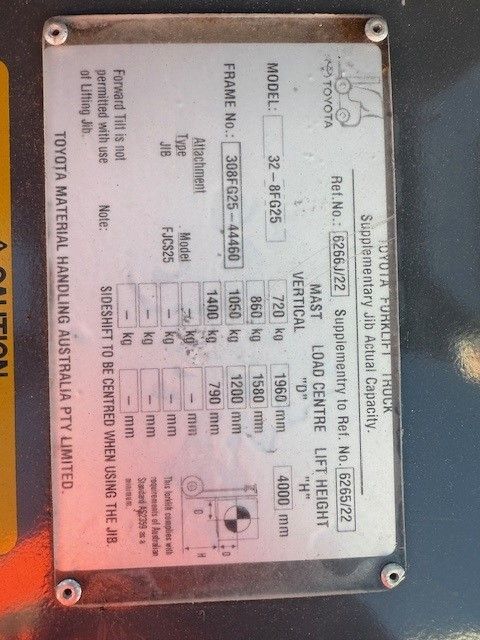 toyota forklift 2.5 tonne 32-8-FG25 specs