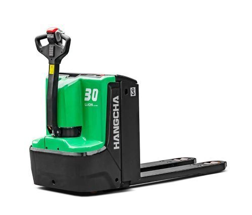Green and black Hangcha electric pallet jack.