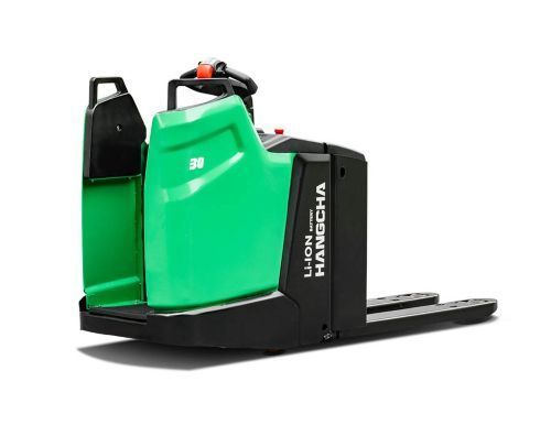 Green and black Hangcha electric pallet jack.