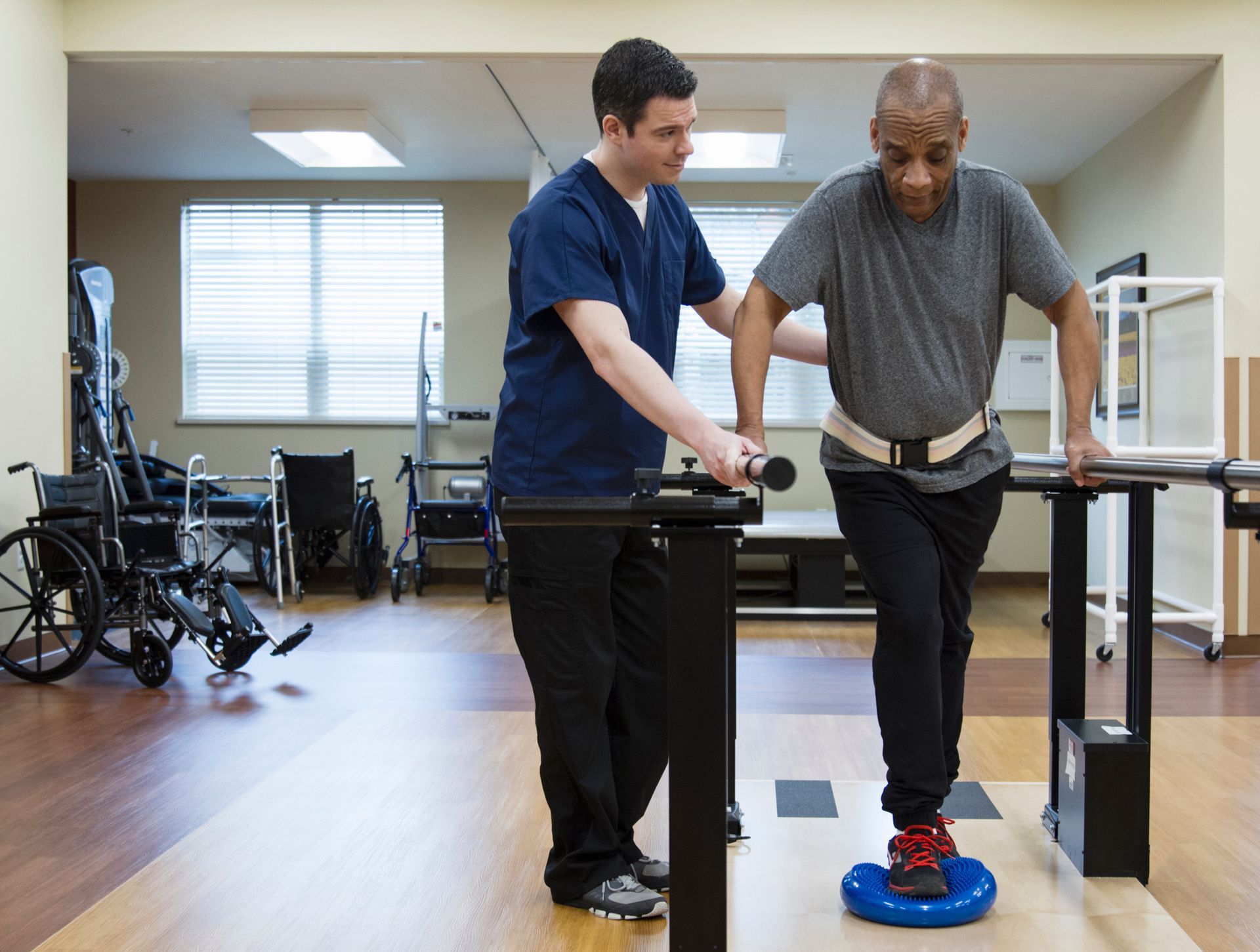 Patient having physical therapy in hospital.