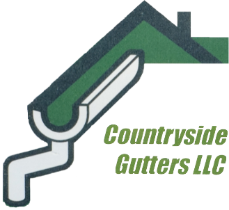 Logo: Green roof with gutter and downspout, white and green. Text: "Countryside Gutters LLC"