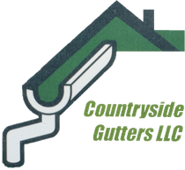 Logo: Green roof with gutter and downspout, white and green. Text: "Countryside Gutters LLC"