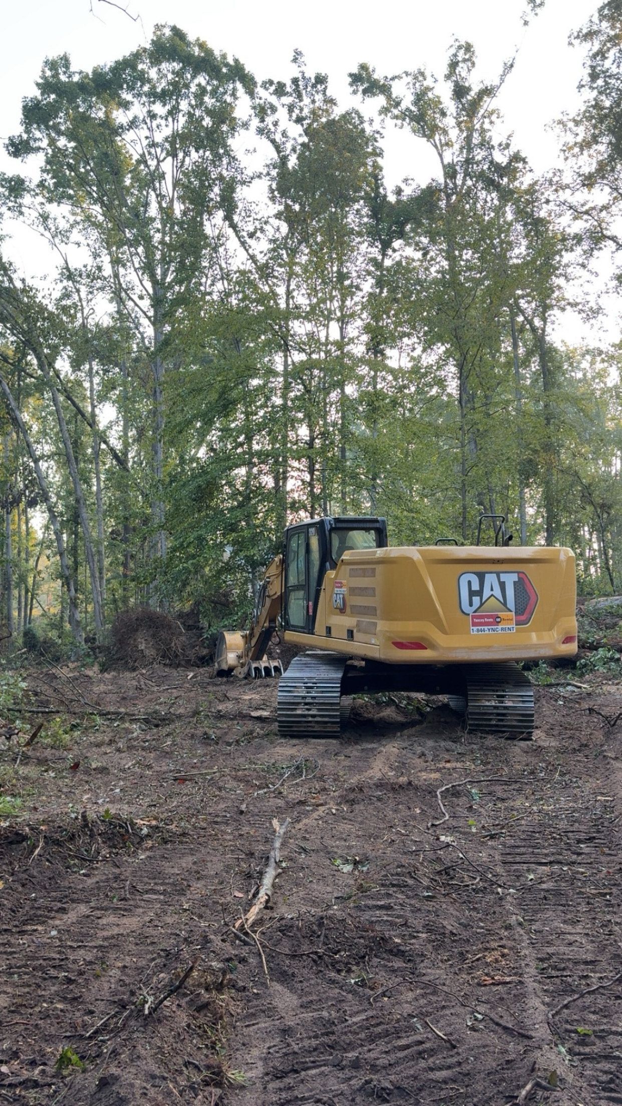 Dirt hillside leading to a black culvert, trees in the background.