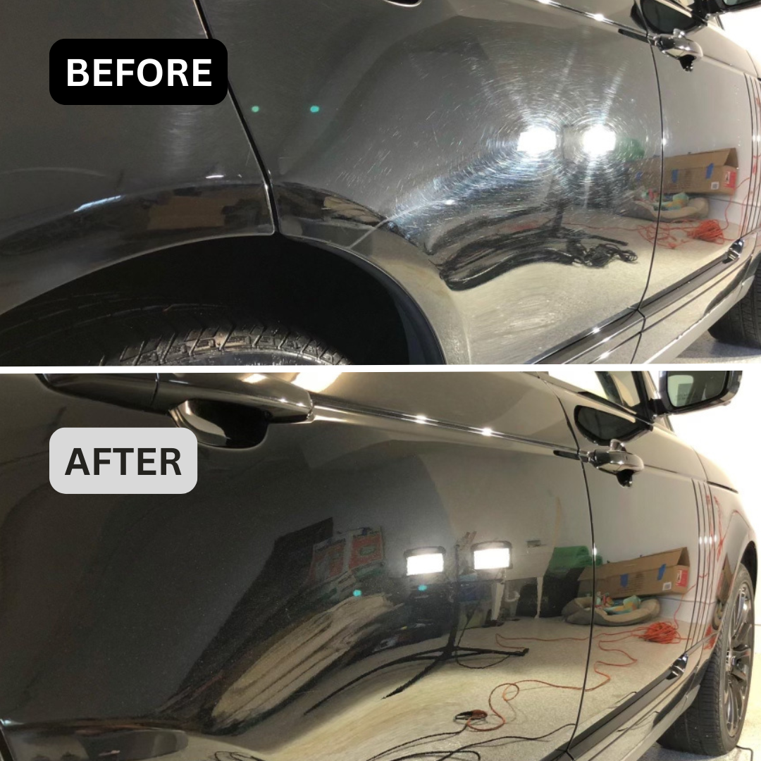 Paint correction Removes Swirl Marks and Fine Scratches paint correction service on black car in La Jolla CA