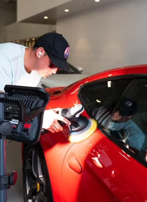 Jackson paint correcting a red Ferrari in La Jolla CA Jackson paint correcting a red Ferrari in La Jolla CA