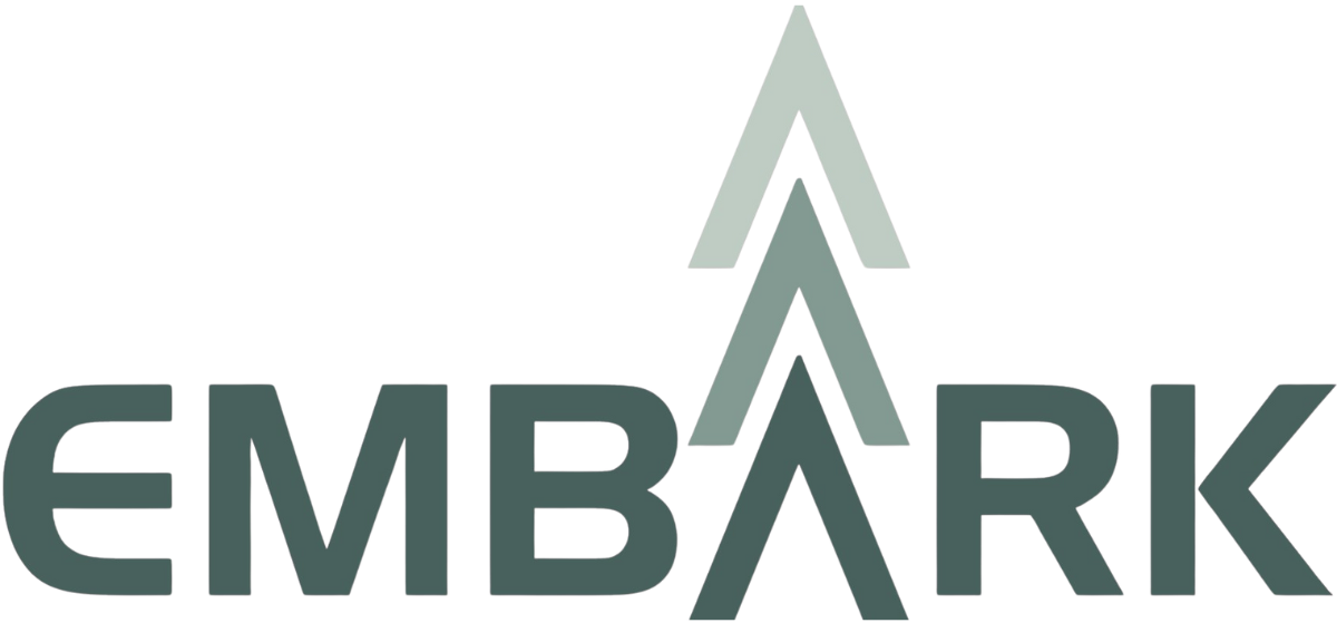A logo for embark project services with an arrow pointing up.