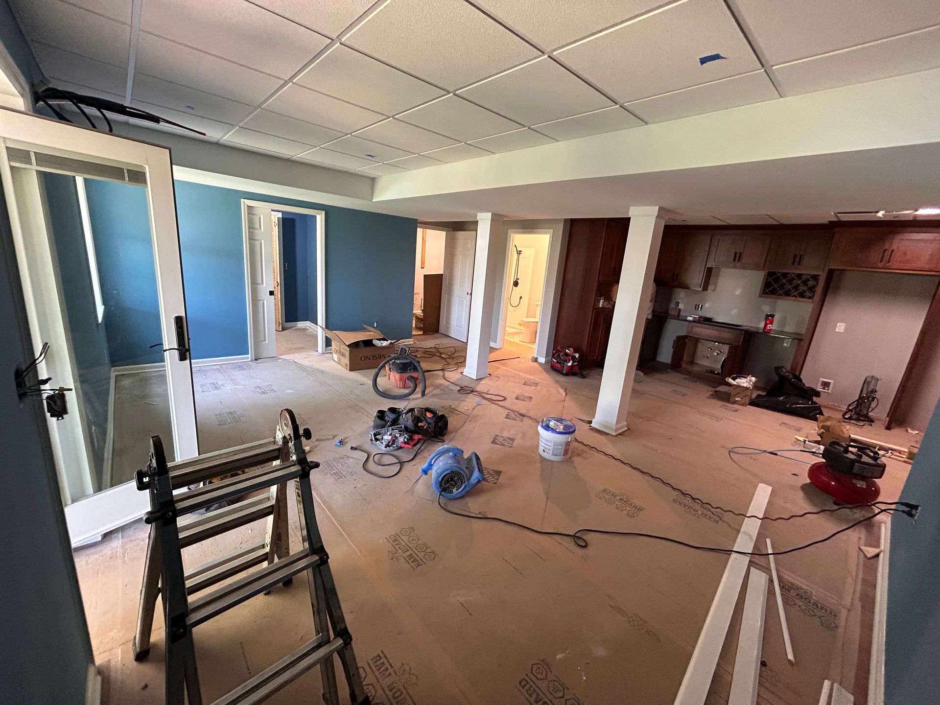 There is a ladder in the middle of the room.