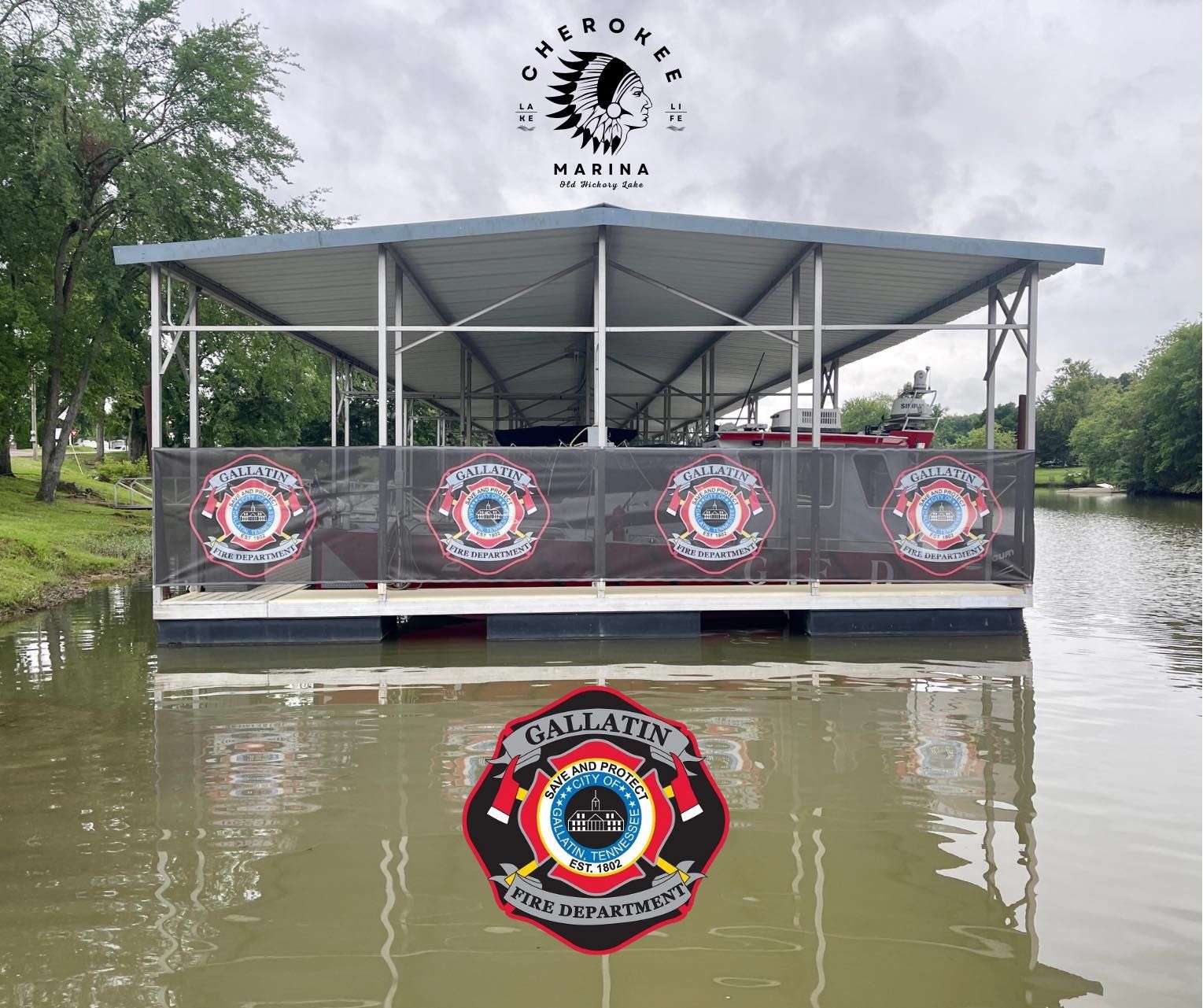 A boat is floating on top of a body of water