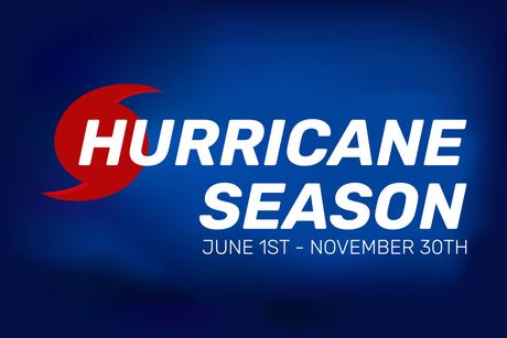 Hurricane Season banner in red, white, and blue with dates June 1st to November 30th