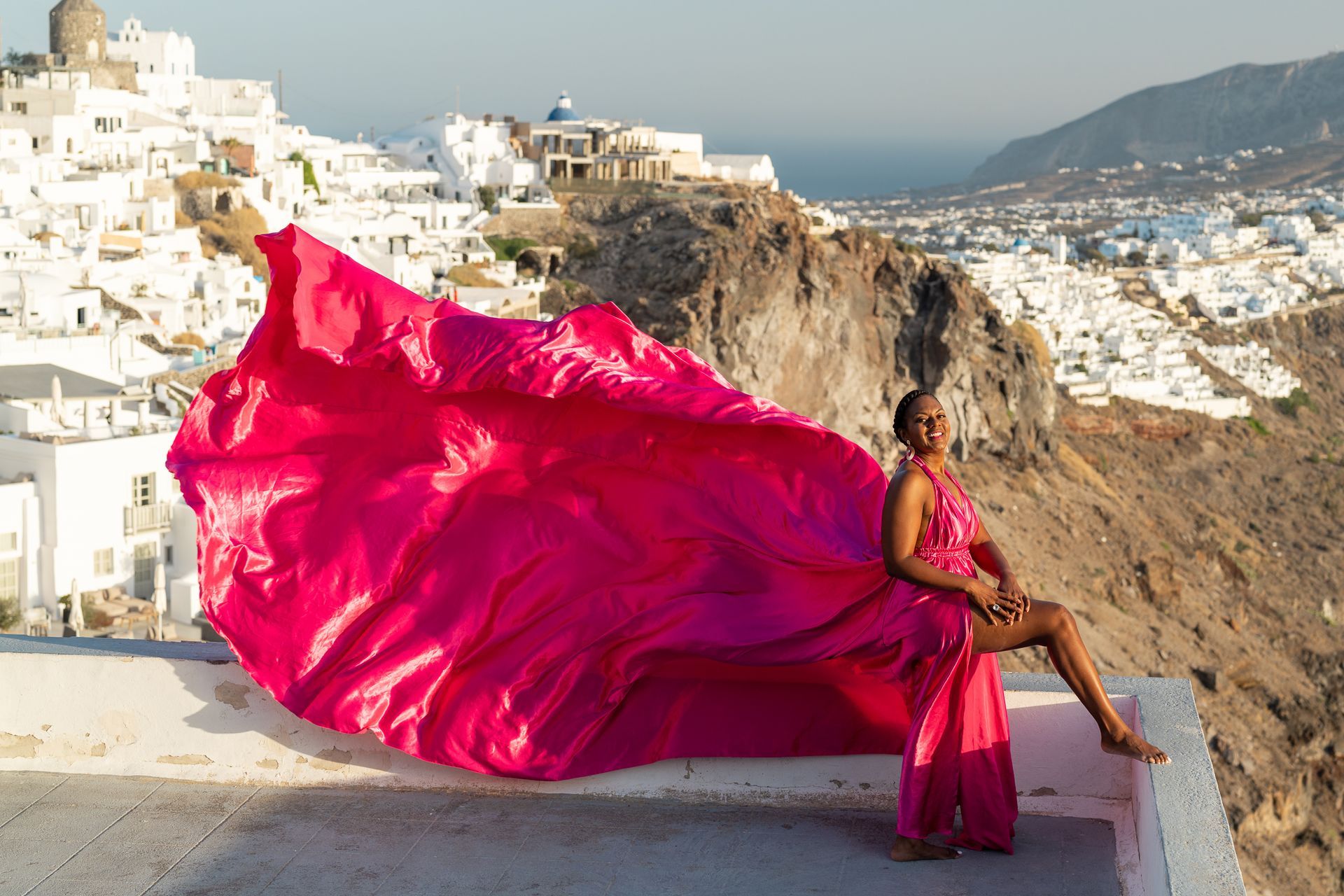 Flying Dress Photo in Santorini