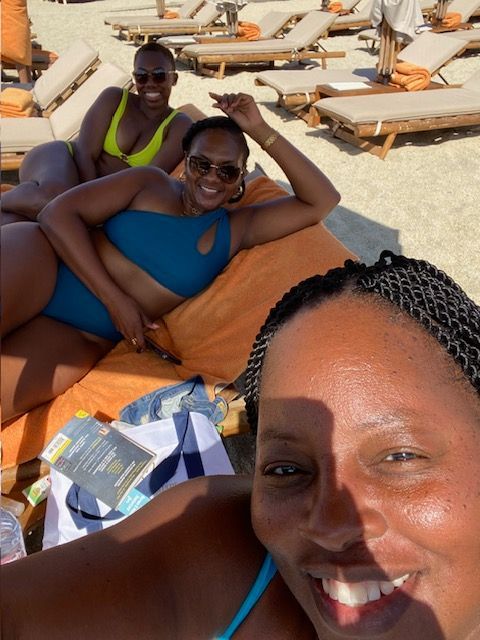 black women enjoying the beach in Mykonos