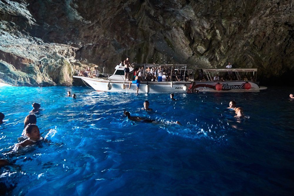 Swimming in the blue grotto in Capri
