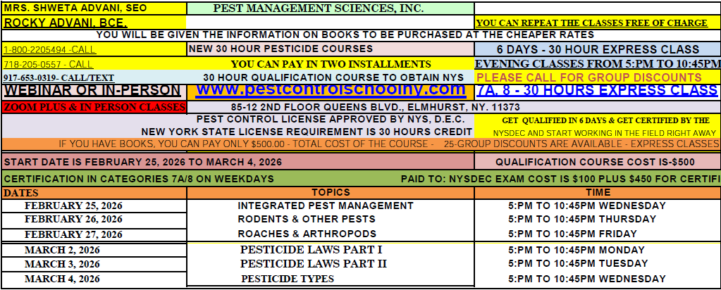 Course schedule with webinar information, dates, and times.