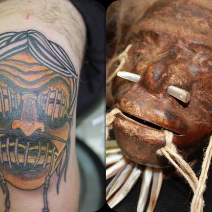 Another Close Up of a Skull With Beads Hanging From It — La Bomba Loca Tattoo in Cairns City, QLD