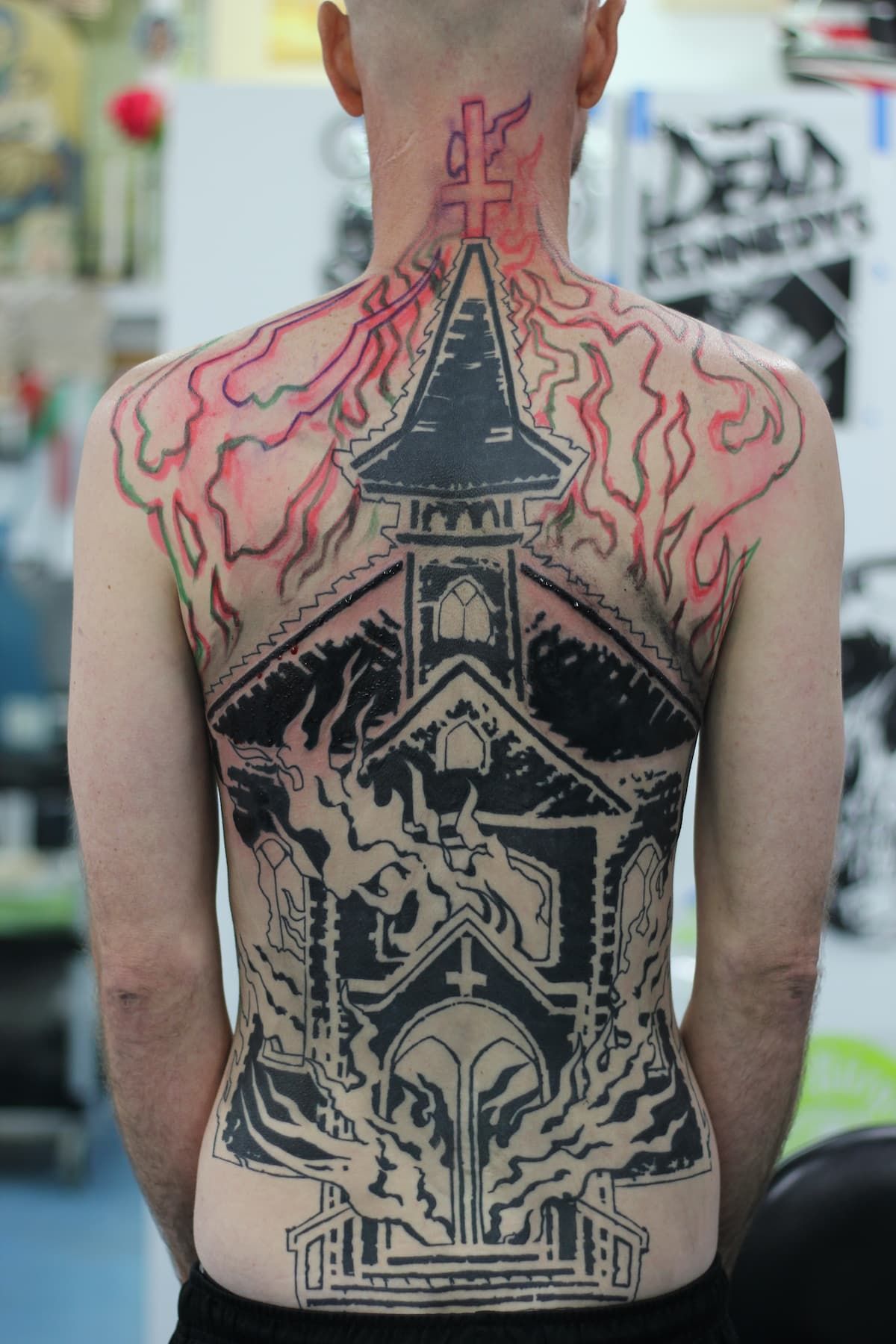 A Man Has a Full Back Tattoo of a Church on His Back a Man Has — La Bomba Loca Tattoo in Cairns City, QLD