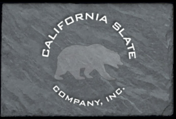 California Slate Company logo with a bear silhouette on a gray slate background.