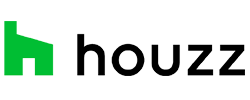 Green house icon with the word "houzz" in black text.