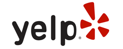 Yelp logo: Black text "yelp." with a red burst graphic on white.