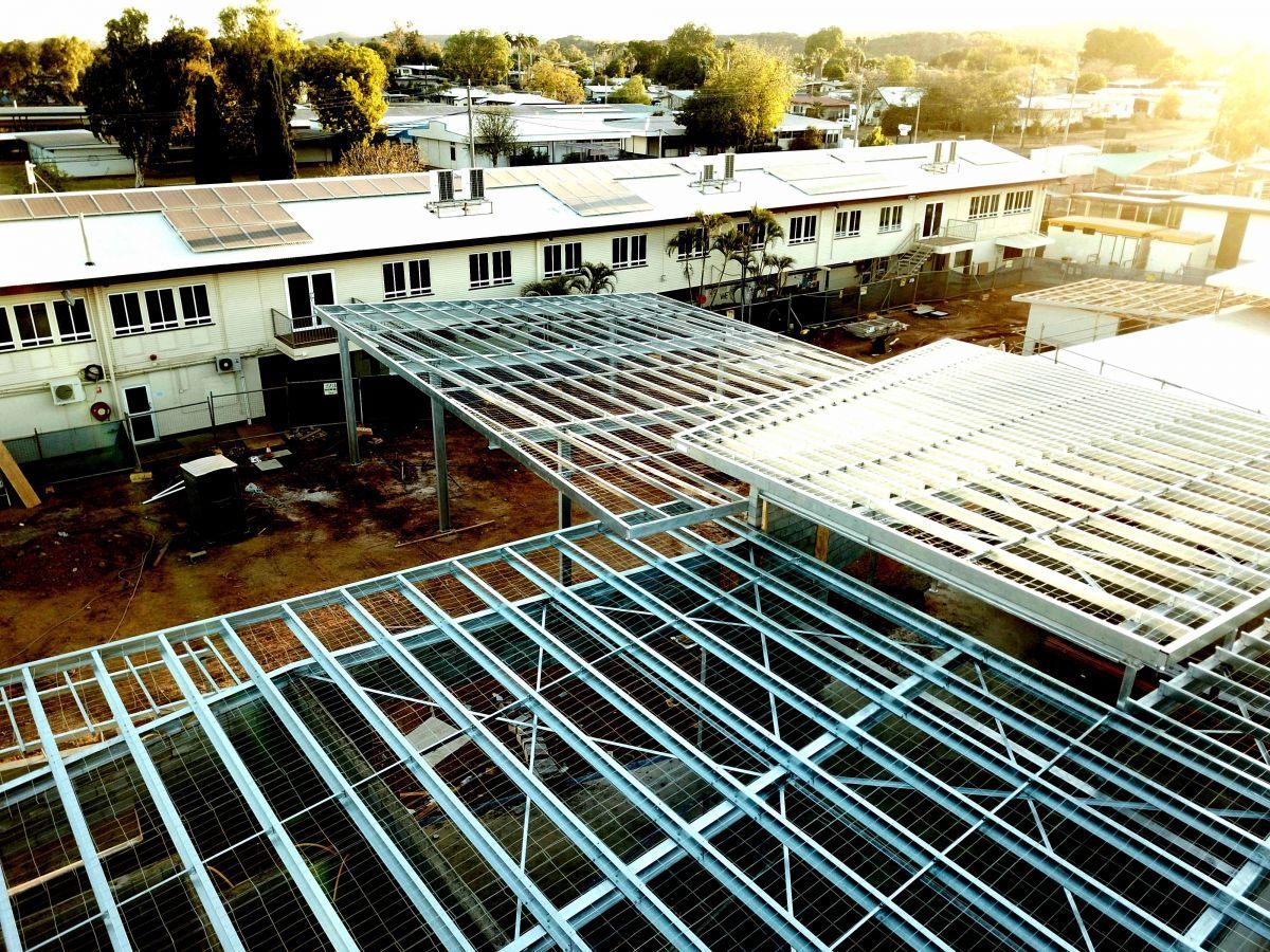 Steel Framework of School Roof Seen From Above — Our Completed Projects in Townsville, QLD
