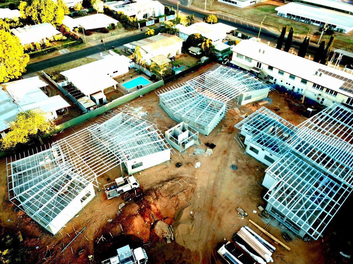 Drone Shot of Structural Steel Building Frames — Our Completed Projects in Townsville, QLD