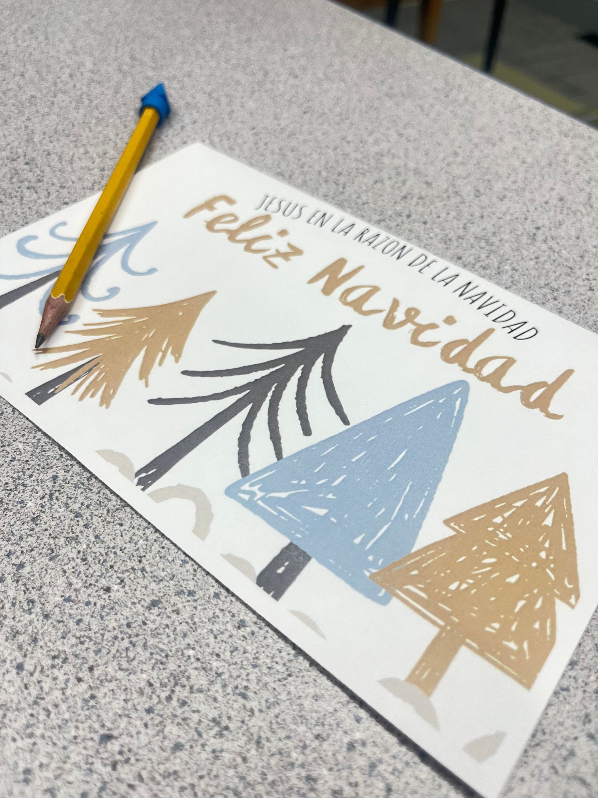 Christmas card with trees and 